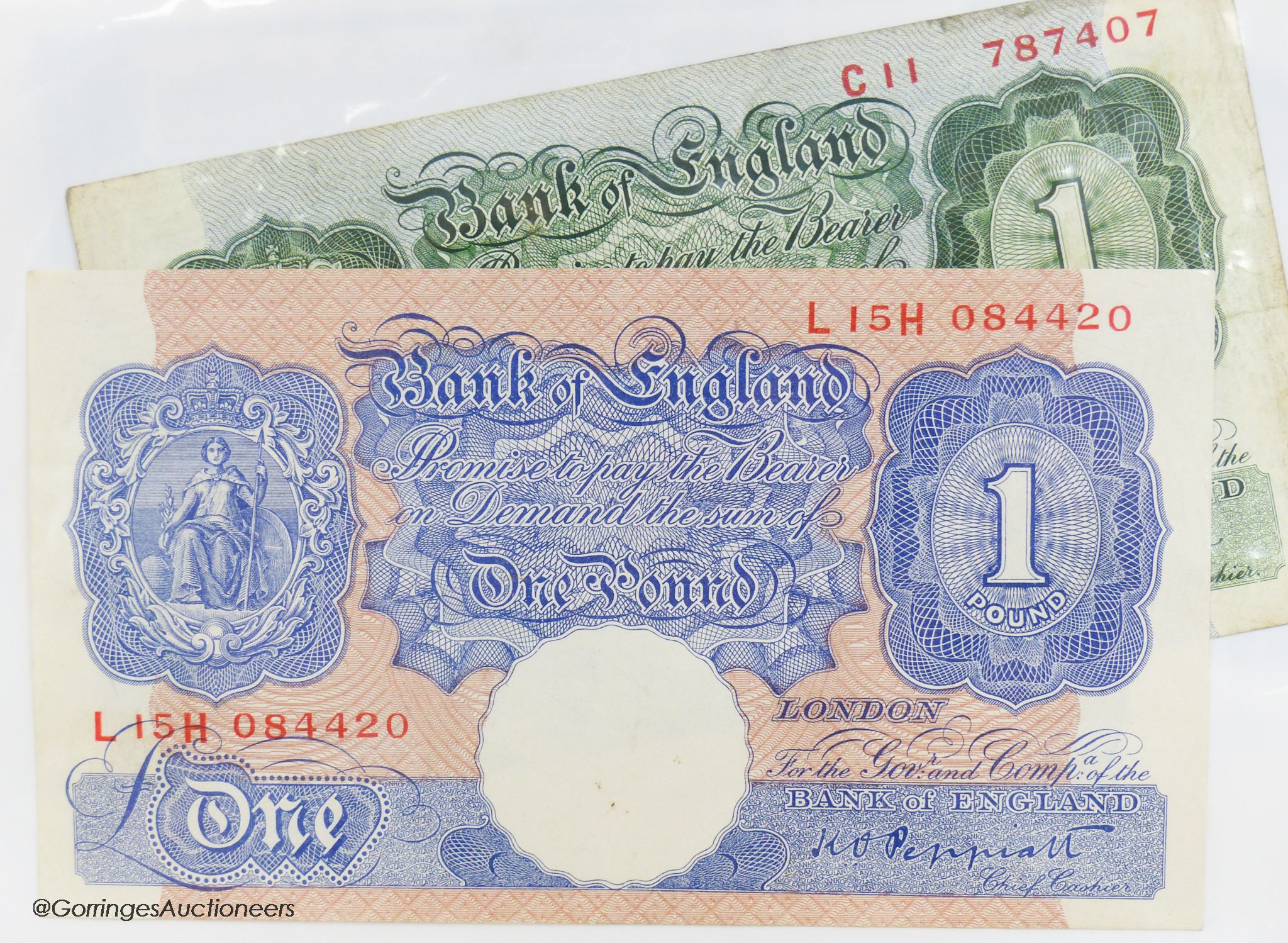 A collection of Bank of England and Scottish banknotes to include: 21 QEII 10 shillings, 14 O'Brien and Beale 10 shillings, 1 Peppiatt 10 shillings, 4 Hallam one pound notes, 18 O'Brien or Beale one pound notes, 8 Peppia